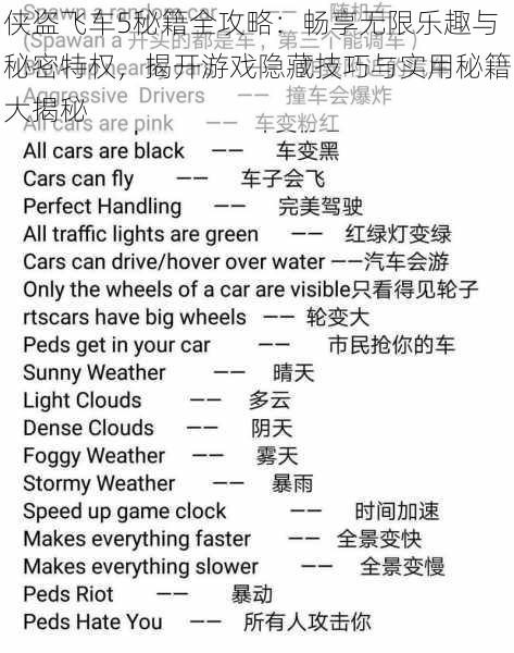 侠盗飞车5秘籍全攻略:畅享无限乐趣与秘密特权,揭开游戏隐藏技巧与实用秘籍大揭秘