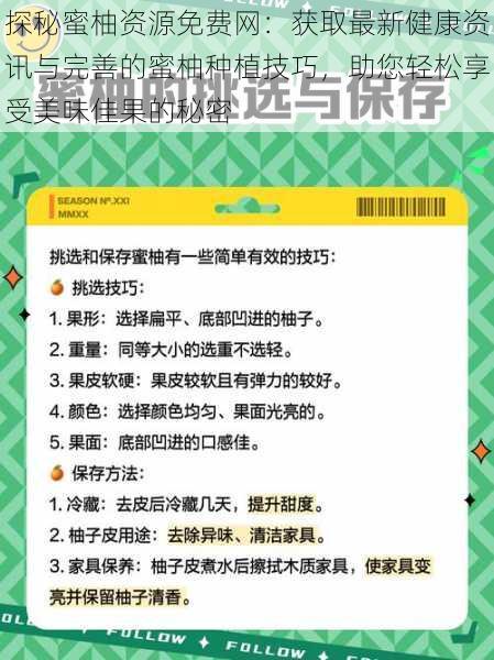 探秘蜜柚资源免费网:获取最新健康资讯与完善的蜜柚种植技巧,助您轻松享受美味佳果的秘密