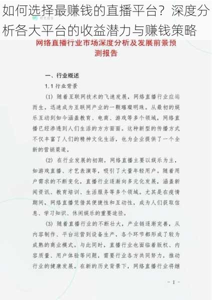 如何选择最赚钱的直播平台？深度分析各大平台的收益潜力与赚钱策略