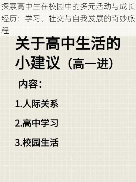 探索高中生在校园中的多元活动与成长经历:学习、社交与自我发展的奇妙旅程