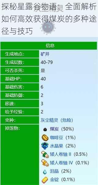 探秘星露谷物语：全面解析如何高效获得煤炭的多种途径与技巧