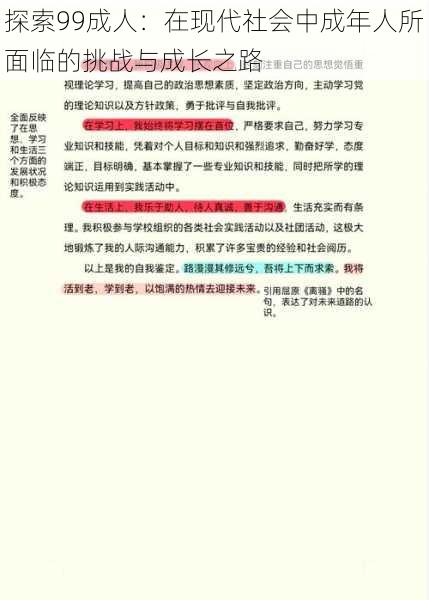 探索99成人:在现代社会中成年人所面临的挑战与成长之路