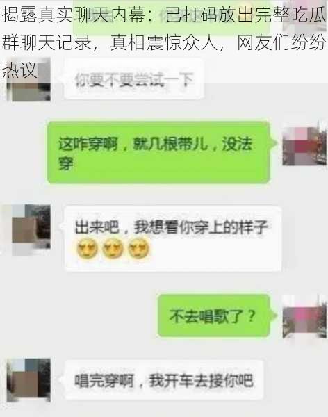 揭露真实聊天内幕:已打码放出完整吃瓜群聊天记录,真相震惊众人,网友们纷纷热议