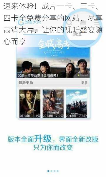 速来体验!成片一卡、三卡、四卡全免费分享的网站,尽享高清大片,让你的视听盛宴随心而享