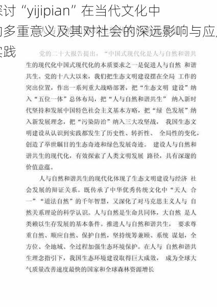 探讨“yijipian”在当代文化中的多重意义及其对社会的深远影响与应用实践
