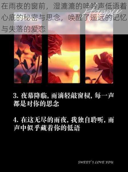 在雨夜的窗前,湿漉漉的呻吟声低语着心底的秘密与思念,唤醒了遥远的记忆与失落的爱恋