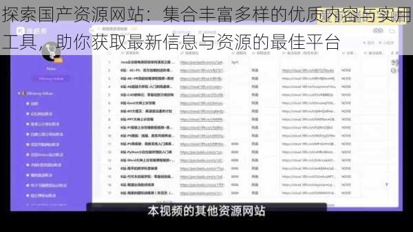 探索国产资源网站:集合丰富多样的优质内容与实用工具,助你获取最新信息与资源的最佳平台