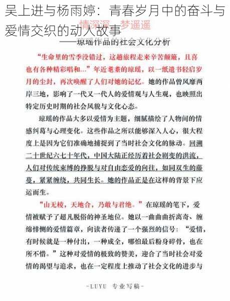 吴上进与杨雨婷:青春岁月中的奋斗与爱情交织的动人故事