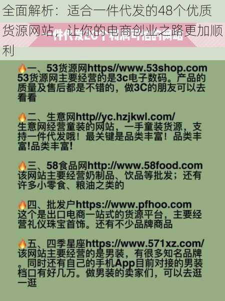 全面解析：适合一件代发的48个优质货源网站，让你的电商创业之路更加顺利