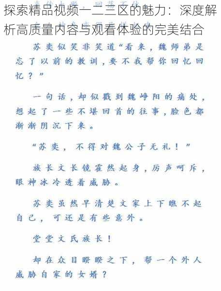 探索精品视频一二三区的魅力：深度解析高质量内容与观看体验的完美结合