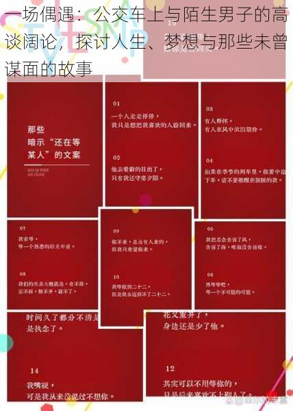 一场偶遇:公交车上与陌生男子的高谈阔论,探讨人生、梦想与那些未曾谋面的故事