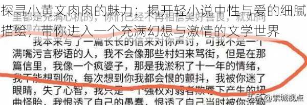探寻小黄文肉肉的魅力:揭开轻小说中性与爱的细腻描绘,带你进入一个充满幻想与激情的文学世界