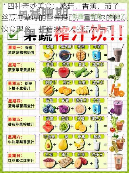 “四种奇妙美食：蘑菇、香蕉、茄子、丝瓜与草莓的营养搭配，重塑你的健康饮食理念，打造绿巨人的活力生活！”