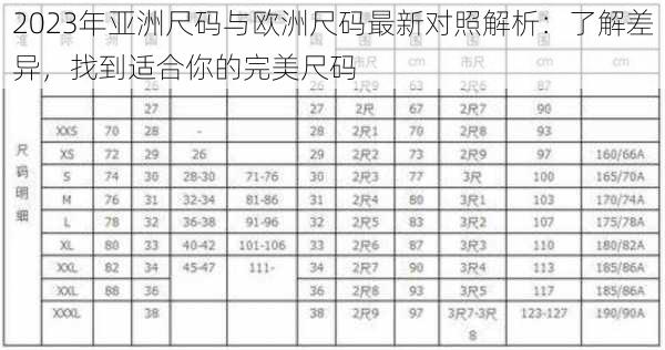 2023年亚洲尺码与欧洲尺码最新对照解析:了解差异,找到适合你的完美尺码